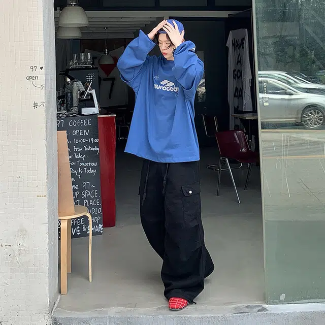 极限涡轮 美式高街设计感户外山系压褶宽松阔腿牛仔裤 男女同款