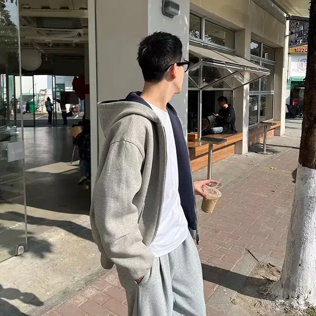 帝狼牛 美式复古重磅连帽开衫休闲百搭慵懒宽松风夹克 男女同款