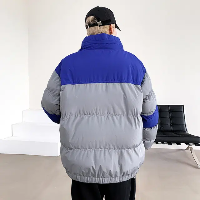 极限涡轮 简约撞色面包服保暖个性高级感外套棉服 男女同款 灰蓝色