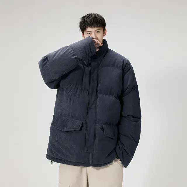 极限涡轮 纯色宽松灯芯绒立领保暖面包服舒适百搭厚款简约棉服 男女同款