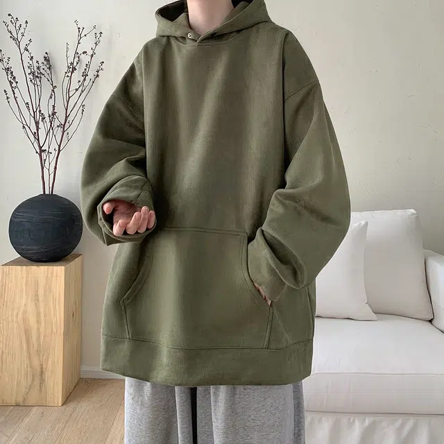 极限涡轮 重磅潮牌美式复古连帽麂皮纯色嘻哈街头休闲百搭卫衣 男女同款 黑色