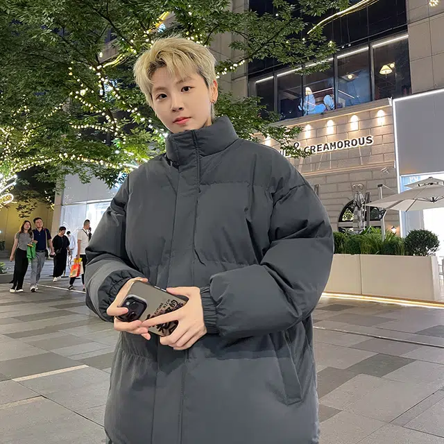 极限涡轮 纯色立领面包服保暖舒适厚款宽松简约百搭棉服 男女同款