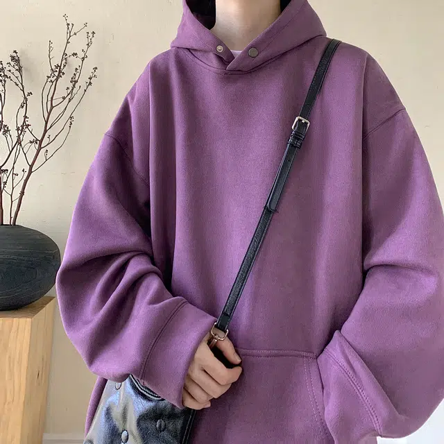 极限涡轮 重磅潮牌美式复古连帽麂皮纯色嘻哈街头休闲百搭卫衣 男女同款 黑色