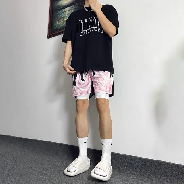 极限涡轮 美式火焰篮球潮不过膝宽松潮流裤运动透气速干训练裤休闲短裤 男女同款