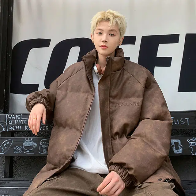 极限涡轮 复古做旧设计钢印宽松面包服棉服 男女同款 咖色