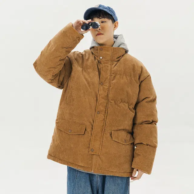 极限涡轮 纯色宽松灯芯绒立领保暖面包服舒适百搭厚款简约棉服 男女同款