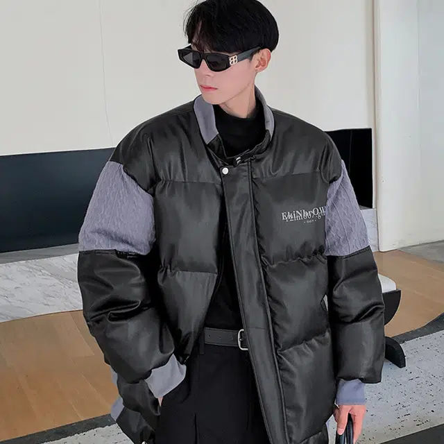 极限涡轮 港风毛线衣拼接休闲百搭面包服棉服 男女同款 黑色
