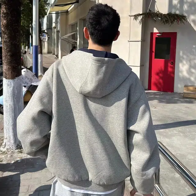 帝狼牛 美式复古重磅连帽开衫休闲百搭慵懒宽松风夹克 男女同款