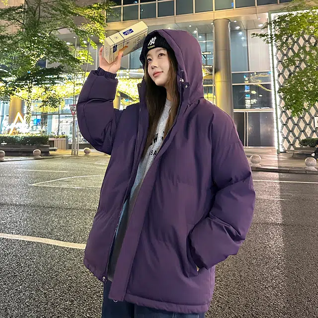 极限涡轮 纯色连帽面包服加厚保暖外套简约百搭棉服 男女同款