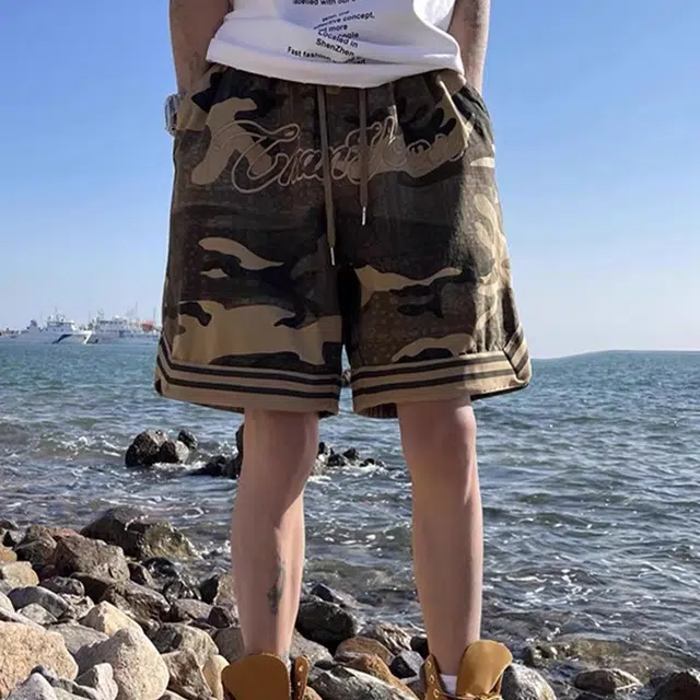 极限涡轮 美式复古迷彩工装潮牌宽松五分篮球运动百搭裤子休闲短裤 男女同款