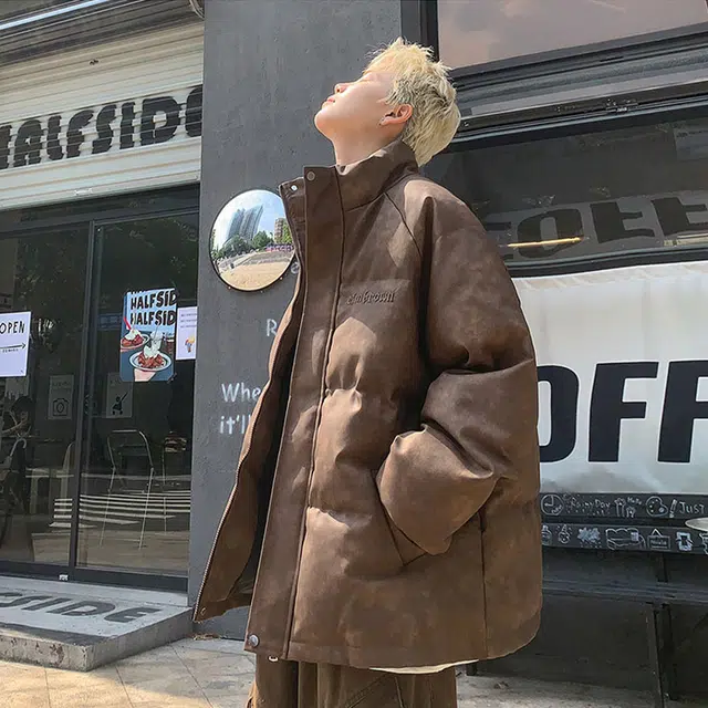 极限涡轮 复古做旧设计钢印宽松面包服棉服 男女同款 咖色