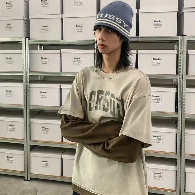 极限涡轮 美式复古高街潮流做旧拼接假两件宽松休闲百搭设计感长袖卫衣 男女同款