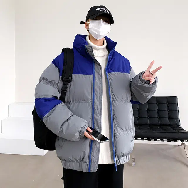 极限涡轮 简约撞色面包服保暖个性高级感外套棉服 男女同款 灰蓝色