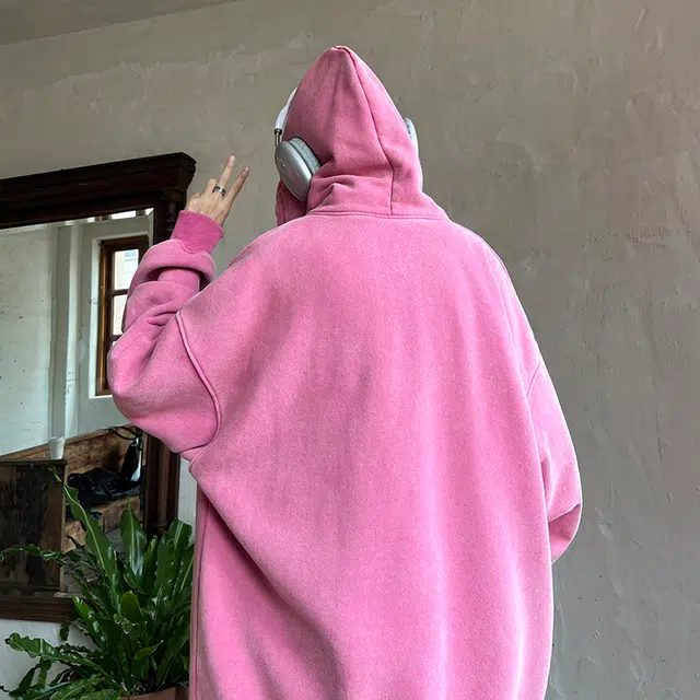极限涡轮 潮牌脏辫孩印花连帽重磅宽松水洗做旧卫衣 男女同款