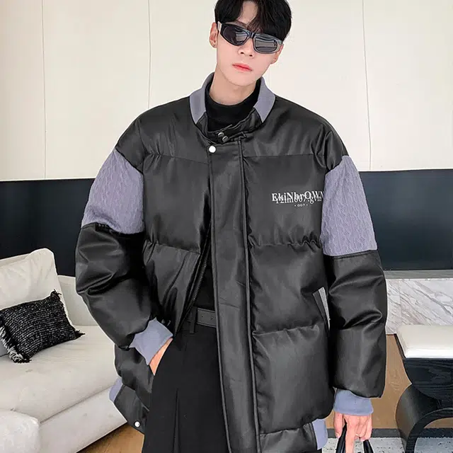 极限涡轮 港风毛线衣拼接休闲百搭面包服棉服 男女同款 黑色