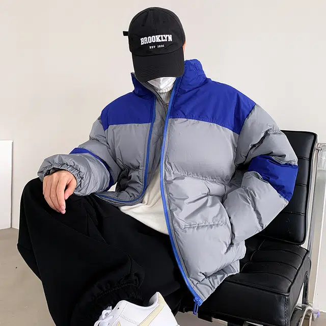 极限涡轮 简约撞色面包服保暖个性高级感外套棉服 男女同款 灰蓝色