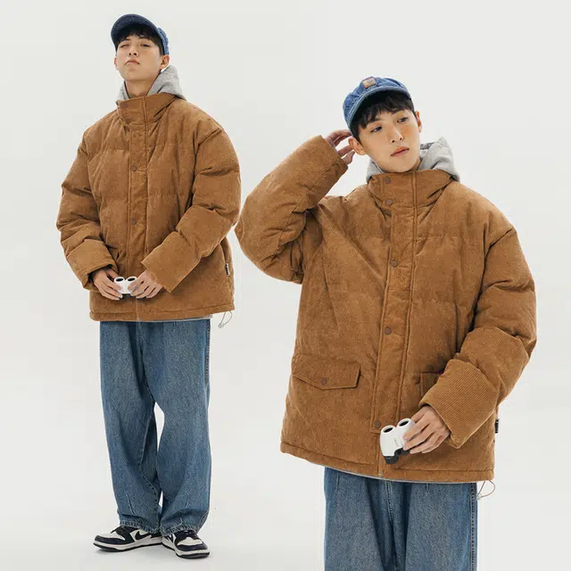 极限涡轮 纯色宽松灯芯绒立领保暖面包服舒适百搭厚款简约棉服 男女同款