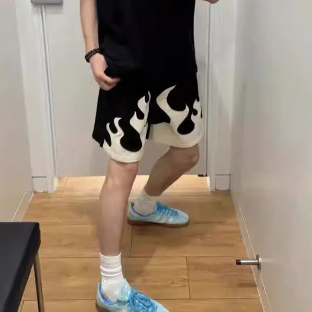 极限涡轮 美式火焰夏季潮牌高街小众宽松痞帅炸街运动五分裤休闲短裤 男女同款