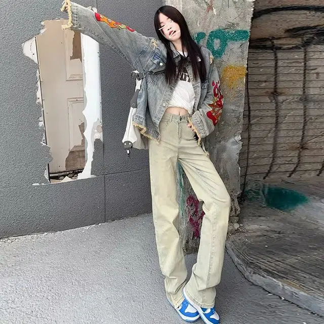 极限涡轮 美式高街阔腿显瘦休闲工装百搭牛仔裤 男女同款