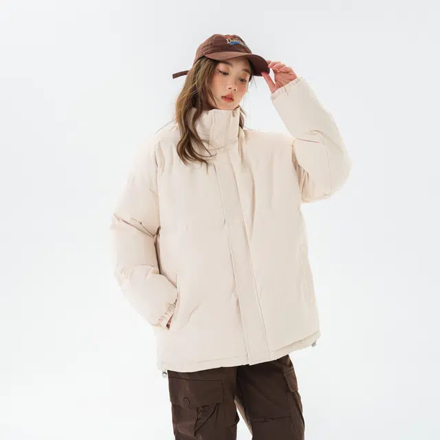 极限涡轮 美式学院风街头时尚休闲厚款外套立领棉服 男女同款 米白