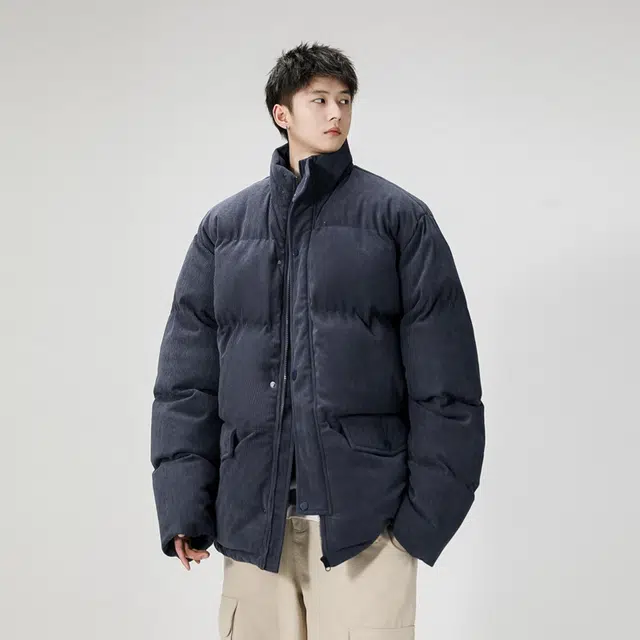 极限涡轮 纯色宽松灯芯绒立领保暖面包服舒适百搭厚款简约棉服 男女同款