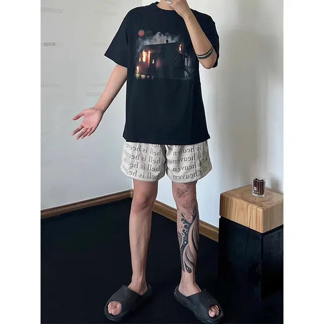 极限涡轮 美式字母满印抽绳网眼篮球运动健身裤休闲短裤 男女同款