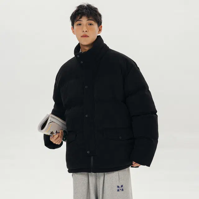 极限涡轮 纯色宽松灯芯绒立领保暖面包服舒适百搭厚款简约棉服 男女同款