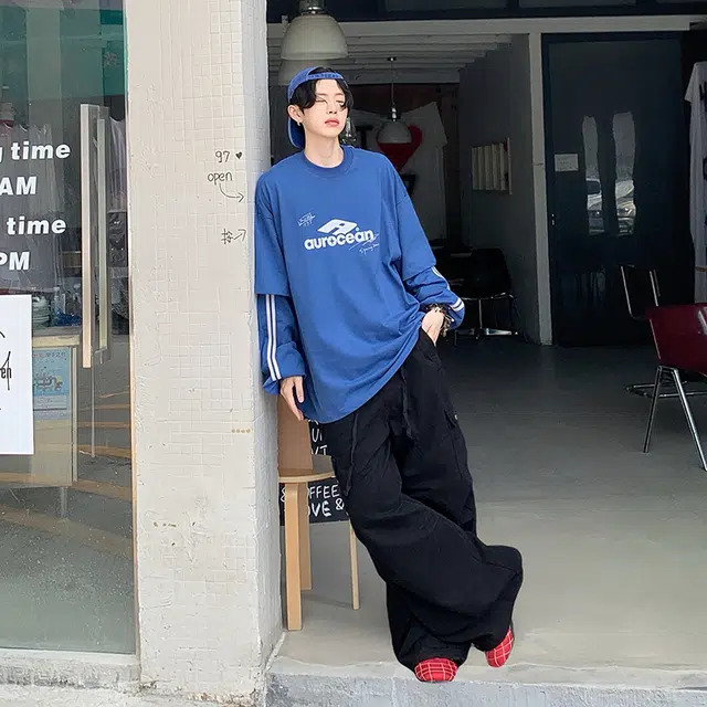 极限涡轮 美式高街设计感户外山系压褶宽松阔腿牛仔裤 男女同款