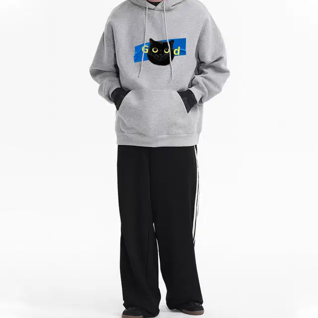 【煤球猫咪】极限涡轮 萌趣可爱印花休闲连帽卫衣 男女同款