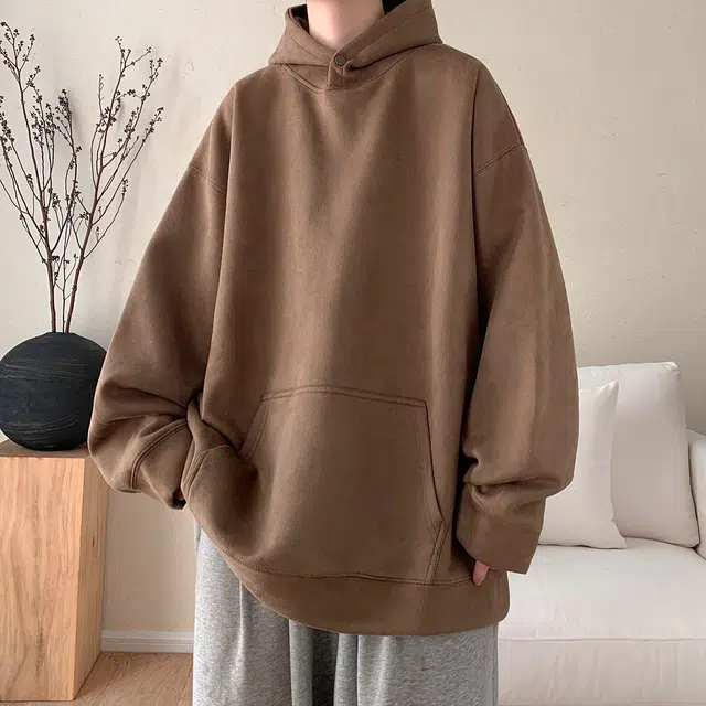极限涡轮 重磅潮牌美式复古连帽麂皮纯色嘻哈街头休闲百搭卫衣 男女同款 黑色