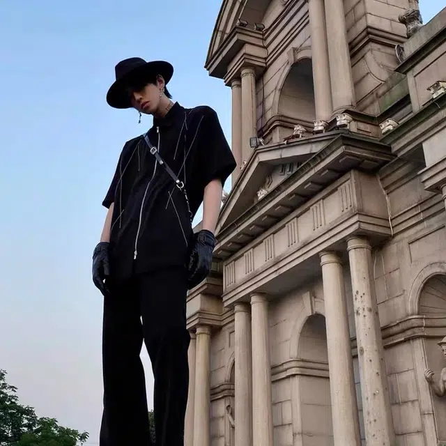 极限涡轮 美式明线拉链高级设计感宽松痞帅潮衬衣外套短袖衬衫 男女同款