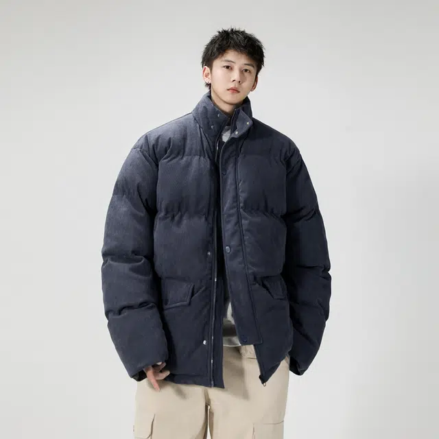 极限涡轮 纯色宽松灯芯绒立领保暖面包服舒适百搭厚款简约棉服 男女同款