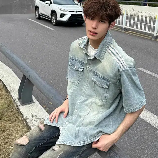 极限涡轮 舒适百搭宽松休闲翻领短袖衬衫 男女同款 蓝色