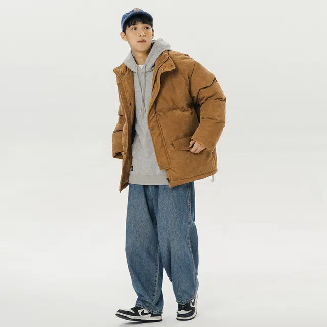 极限涡轮 纯色宽松灯芯绒立领保暖面包服舒适百搭厚款简约棉服 男女同款