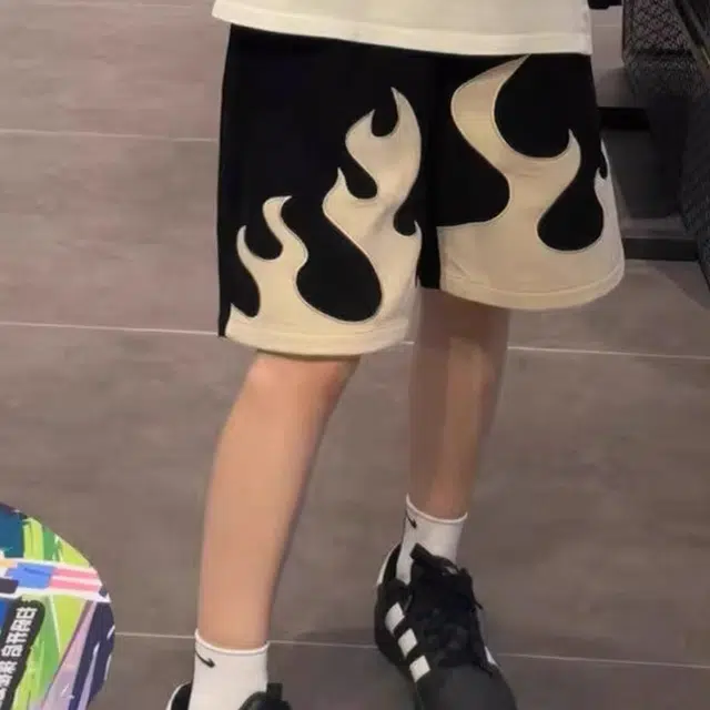 极限涡轮 美式火焰夏季潮牌高街小众宽松痞帅炸街运动五分裤休闲短裤 男女同款