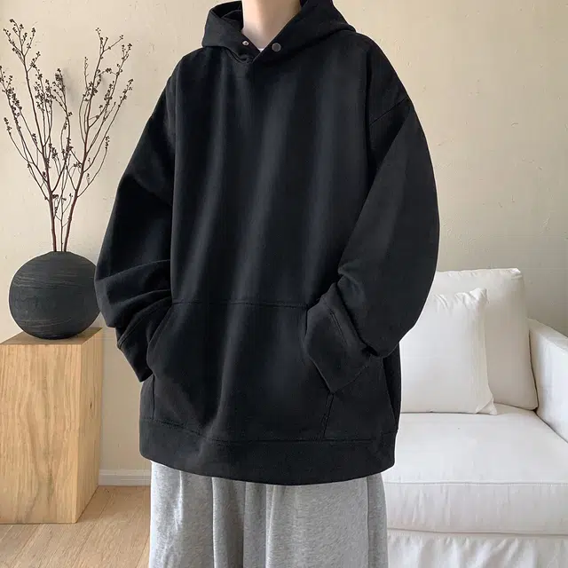 极限涡轮 重磅潮牌美式复古连帽麂皮纯色嘻哈街头休闲百搭卫衣 男女同款 黑色
