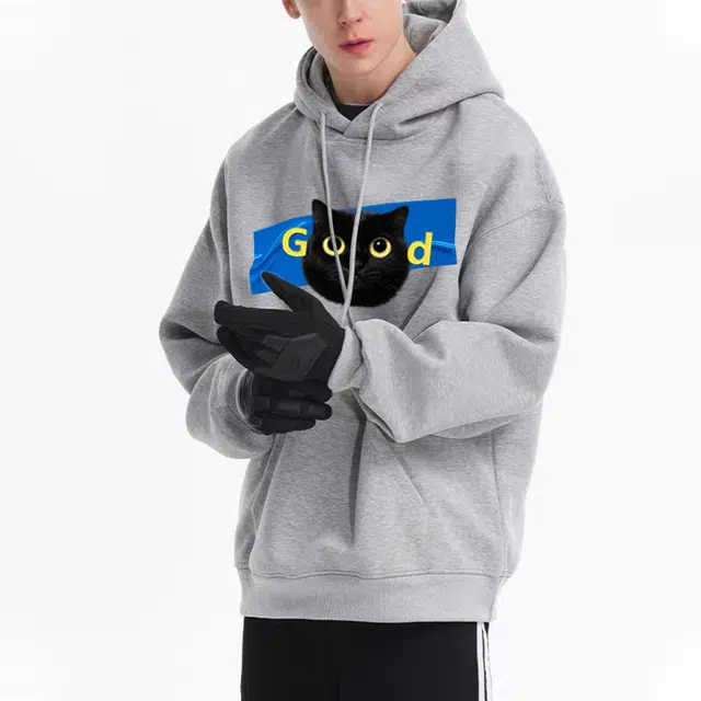 【煤球猫咪】极限涡轮 萌趣可爱印花休闲连帽卫衣 男女同款