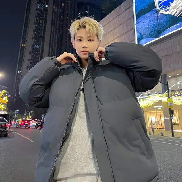 极限涡轮 纯色立领面包服保暖舒适厚款宽松简约百搭棉服 男女同款