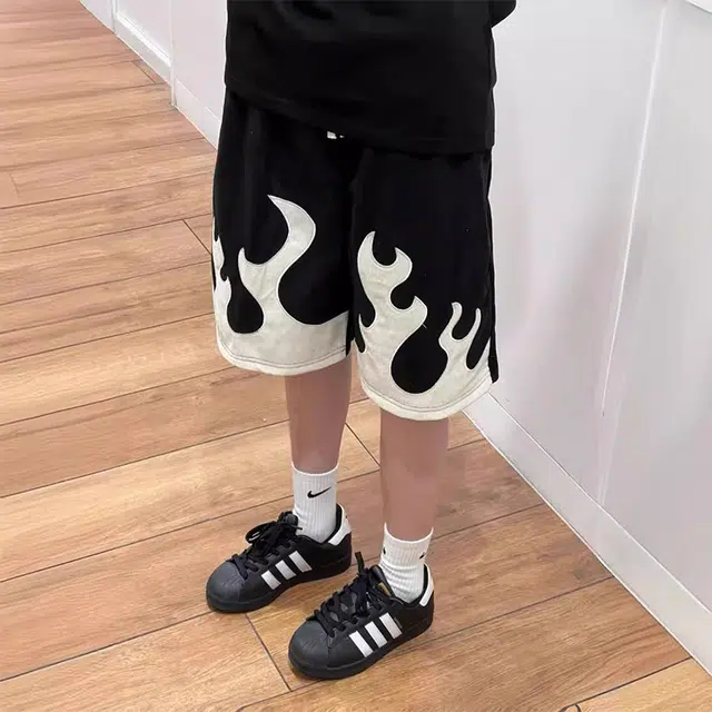 极限涡轮 美式火焰夏季潮牌高街小众宽松痞帅炸街运动五分裤休闲短裤 男女同款