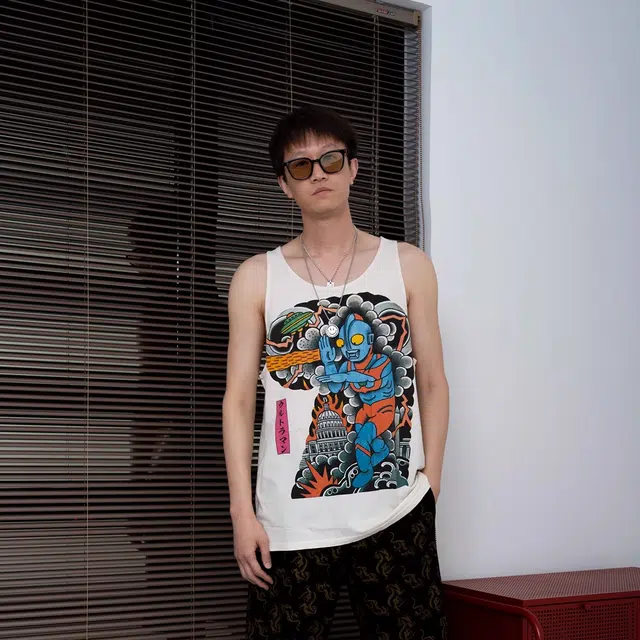极限涡轮 日系浮世绘搞笑印花复古无袖个性图案宽松上衣背心 男女同款