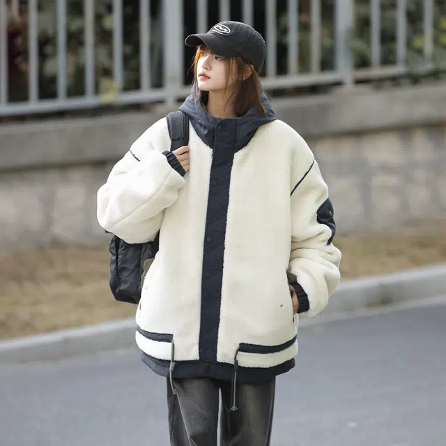 极限涡轮 羊羔毛撞色工装防风加绒加厚高品质棉服 男女同款