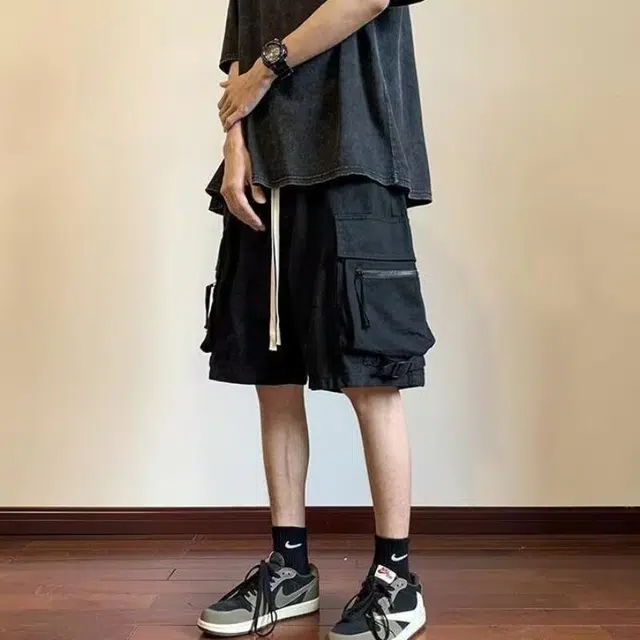 极限涡轮 美式街头工装潮牌机能运动痞帅宽松百搭潮五分休闲短裤 男女同款