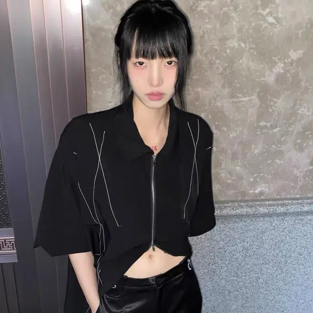 极限涡轮 美式明线拉链高级设计感宽松痞帅潮衬衣外套短袖衬衫 男女同款