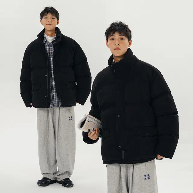 极限涡轮 纯色宽松灯芯绒立领保暖面包服舒适百搭厚款简约棉服 男女同款