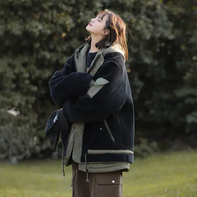 极限涡轮 羊羔毛撞色工装防风加绒加厚高品质棉服 男女同款
