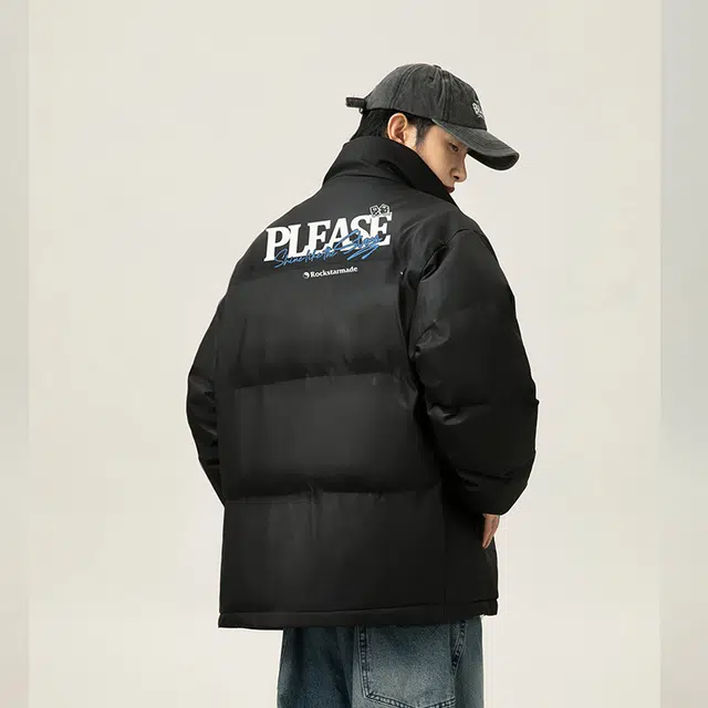 极限涡轮 美式保暖背面大面积个性印花外套加厚面包服休闲百搭棉服 男女同款 白色
