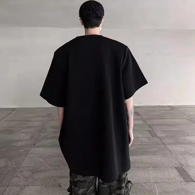 极限涡轮 复古新中式中国风设计感衬衣国潮立领垫肩宽松痞帅小众廓形短袖衬衫 男女同款 黑色