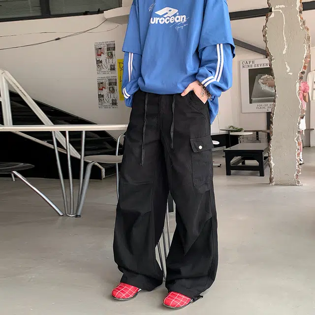 极限涡轮 美式高街设计感户外山系压褶宽松阔腿牛仔裤 男女同款