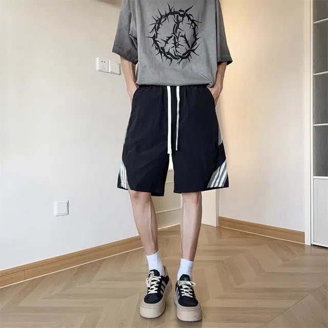 极限涡轮 美式复古直筒宽松运动休闲短裤 男女同款