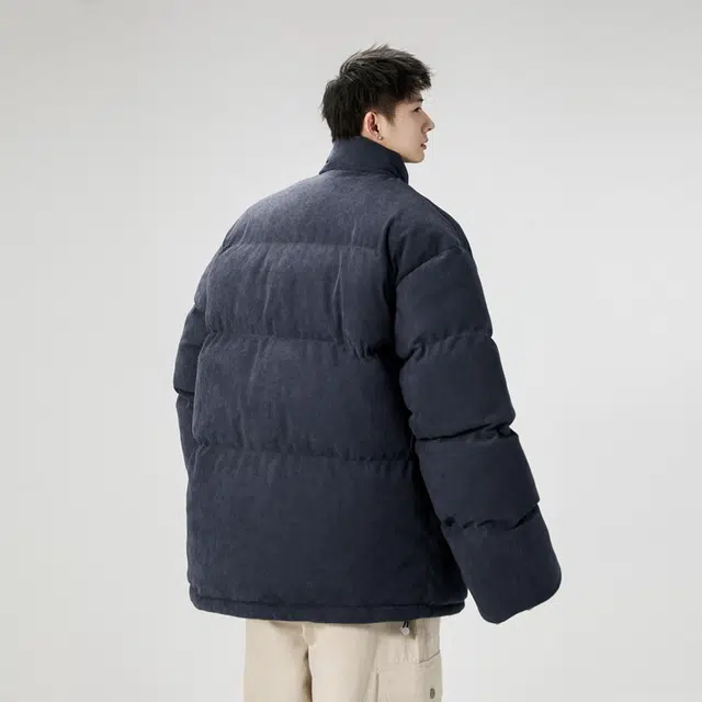 极限涡轮 纯色宽松灯芯绒立领保暖面包服舒适百搭厚款简约棉服 男女同款
